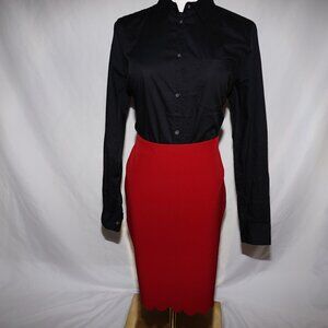 EUC Banana Republic Red Pencil Skirt with Patterned Hem - Size 2